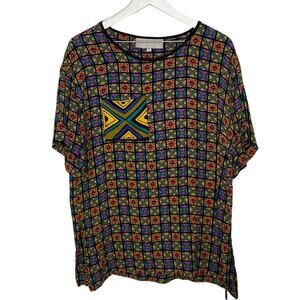 Vintage Funky Pattern Rayon Short Sleeve Shirt - Women's Size Large